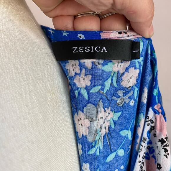 Zesica Boho Style Wrap Maxi Dess in Blue & Floral Print Size Large - Picture 9 of 11